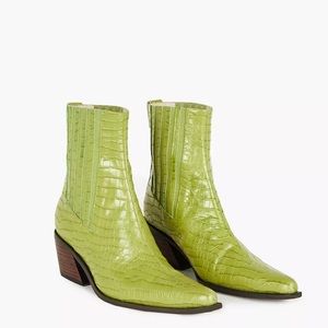 Intentionally Blank Leather Hillary Boots in lime green. Size 8